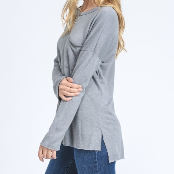Gray Long Sleeve French Terry Pocket Top - Picture 4 of 8